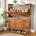 Shoe Storage Cabinet with 2 Flip Drawers, Entryway Shoe Cabinet with 2 Metal Hooks & Adjustable Shelves Freestanding Shoe Organizer Narrow Shoe Rack for Entrance Hallway Foyer Front Door,Walnut