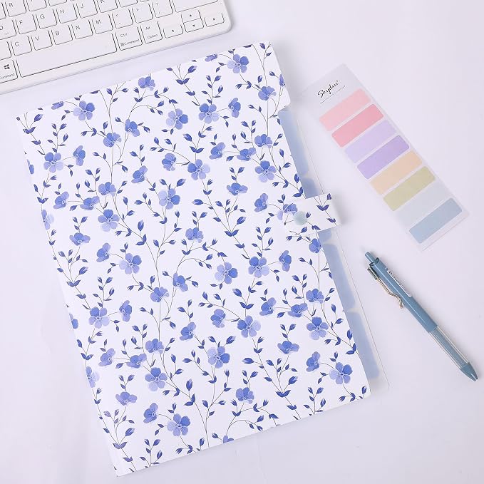 SKYDUE Expanding File Folder with 5 Pockets, Floral Accordion File Organizer for Important Document, Portable Receipt Paper Organizer, School Office Supplies,Blue