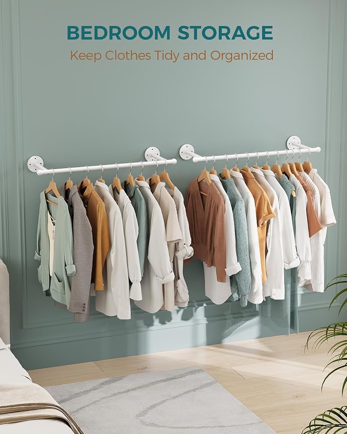 OROPY 33" Industrial Pipe Clothing Rack, Wall Mounted Clothes Rack 2 Pack | White, Closet Rods for Hanging Clothes, Multi-purpose Hanging Rod for Laundry Room, Bedroom and Closet Storage