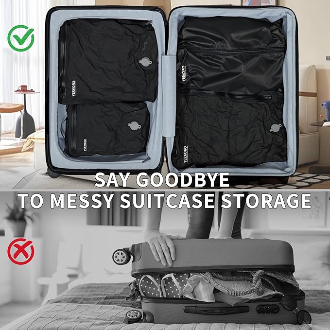 4 Set Vacuum Bags for Travel, Professional Reusable Organizer Bag with IPX8 Waterproof Zipper, Compression Bag for Suitcases, Durable Seal Space Saver Bags (Black,with pump)