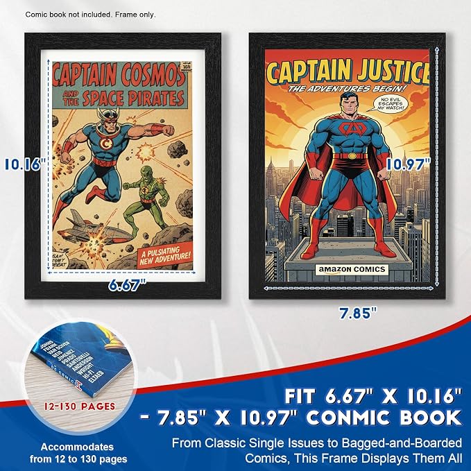 JupDec Comic Book Frame, Premium Wood Display Case for 6 11/16" × 10 3/16" Comic, Wall Mount or Tabletop Stand, Layered Design with Positioning Mat, Perfect for Home Decor, 4 Pack, White