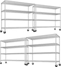 REIBII 55.5''W Storage Shelves 2500LBS Wire Shelving Unit with Wheels Heavy Duty Metal Shelves for Storage Adjustable Garage Storage Rack Pantry Shelf Kitchen Shelving, 75.6" H X 55.5''W X 24" D, 4PCS