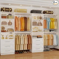 Closet System with 6 Drawers, 6-13FT Closet Organizer System Wood with 8 Shelves & 6 Expandable Hanging Rods, Closet Systems Kit for Walk in Closets, Modular Closet Organizer Systems, 2 Sets,White