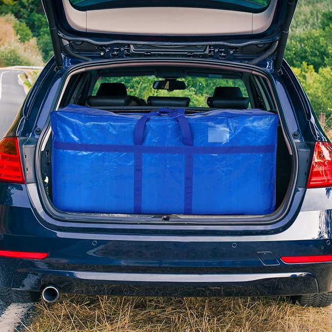 2 Pcs 66 Gallon Extra Large Moving Bags Storage Bags with Zipper and Handles Heavy Duty Duffle Bag Foldable Tote Bag for College Dorm Travel Clothes Blankets Bedding Moving (Blue)