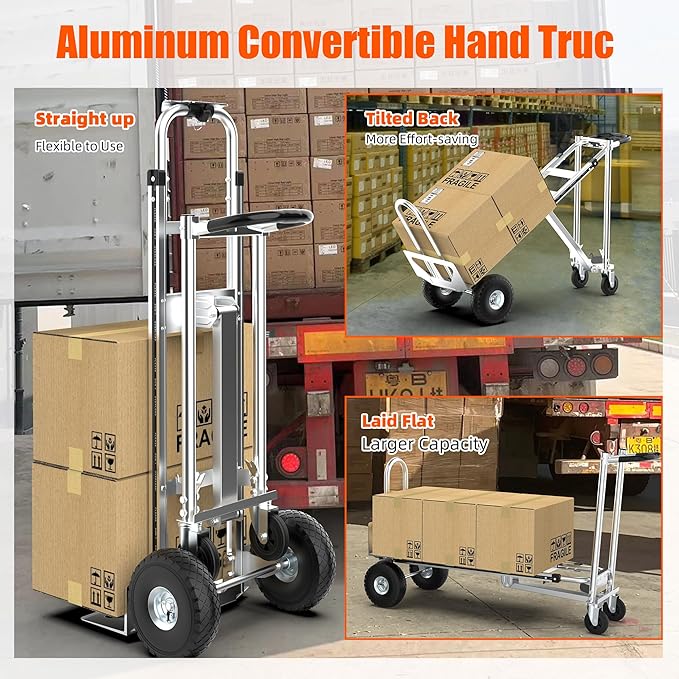 3in1 Convertible Hand Truck Dolly Cart, 880 lb Aluminum Hand Trucks Heavy Duty Furniture Appliance Dolly W/10 Wheels,Utility Shopping Cart for Transport & Moving Office, Home & Warehouse Use (Silver)