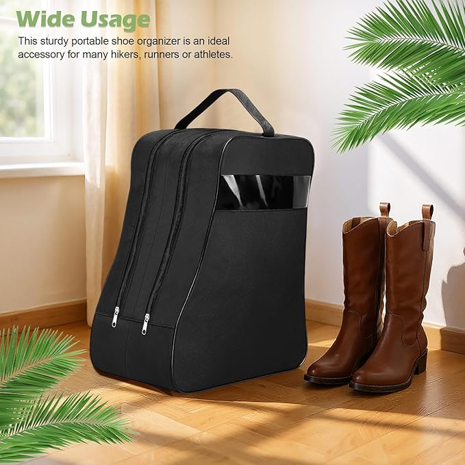 Aliceset 1 Pcs Black Boot Bags for Cowboy Two Separate Compartments Boots Portable Storage Bag for Travel Long Tube Shoes Bags Men Tall Shoe with Handle for Home Travel