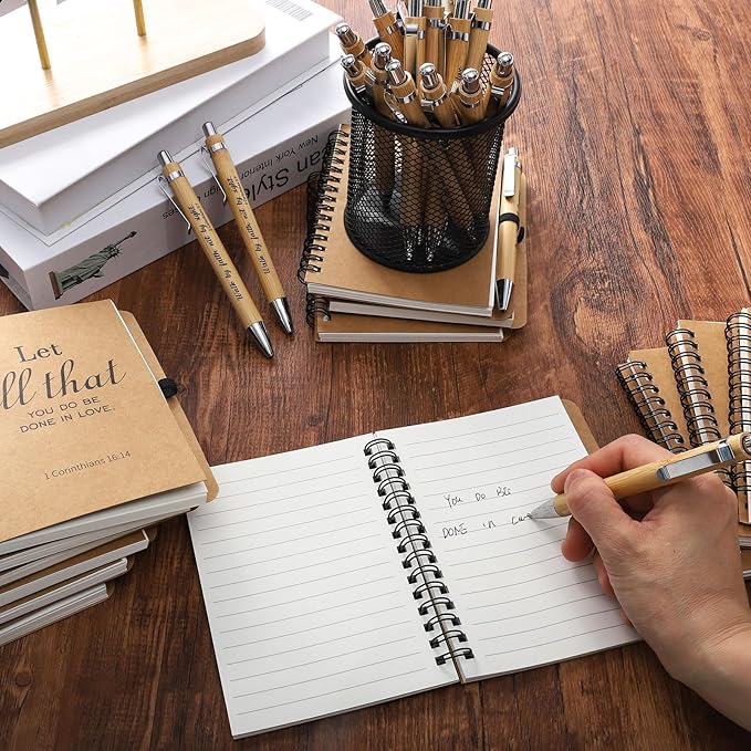 60 Pcs/30 Sets Christian Gifts Bulk Bible Verse Spiral Notebook and Pen Prayer Journal Religious Scripture Notepad Inspirational Christmas Gifts for Bible Study Groups & Church Families