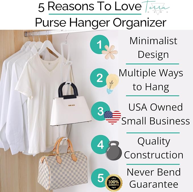 Stylish and Functional Purse Organizer for Wall, Over the Door Purse Organizer, Versatile Purse Rack for Wall - Ideal for Home or Office Use - Extra Accesories for More Options to Organize Your Space