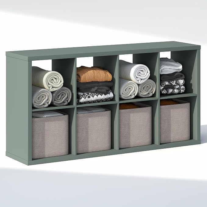 Furinno Cubic Extra Thick 8-Cube Closet Organizers and Storage, Sage Green | 14.6 x 30 x 58 in, Open Shelf Closet Storage, Closet Organizer, for Wardrobe, Bedroom, Living Room