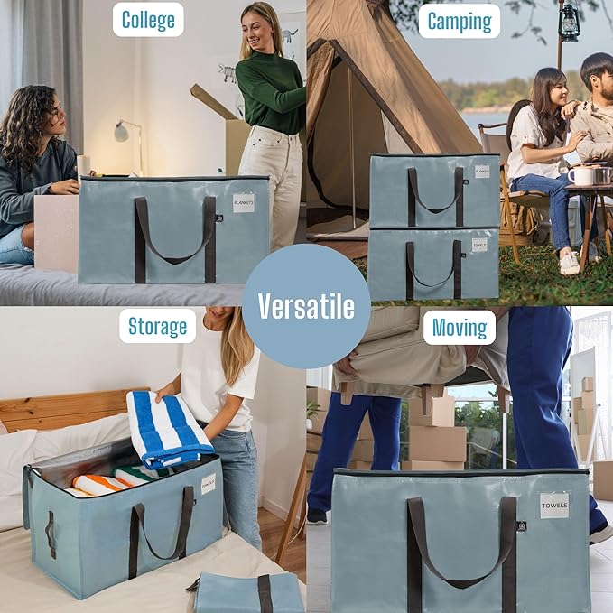VENO 10 Pack Moving Bags, Upgraded Heavy Duty, Moving Boxes Alternative, Packing Storage Supplies for Dorm Room Essentials with Zipper for Clothes, Large Totes for Packaging (Light Blue, 10 Pack)