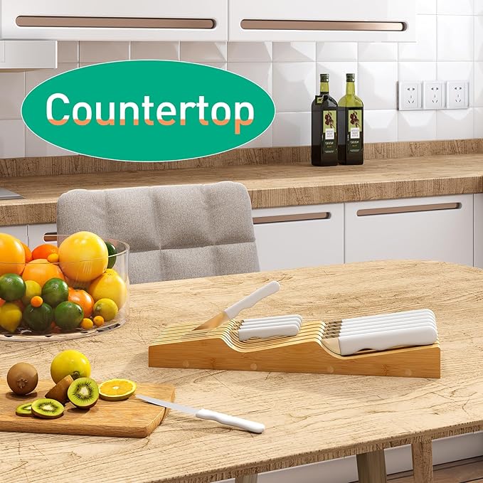 Knife Drawer Organizer (Natural, 11 Knives Organizer)