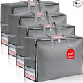 4 Pack 105L Extra Large Comforter Storage Bag, Foldable Bedding Storage Blanket Moving Bags for Clothes Pillows Sweater Dorm, Linen Closet Organizers with 4 Handles & 3 Clear Windows, Grey
