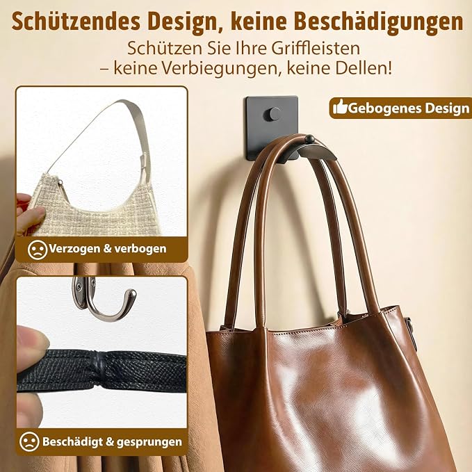 Wall Mounted Purse Organizer for Closet – Arc Handbag Holder Protects Handles & Saves Space, Adhesive or Screw Mount, Purse Hanger for Bedroom, Entryway, Office & Closet Storage / Organization, Black