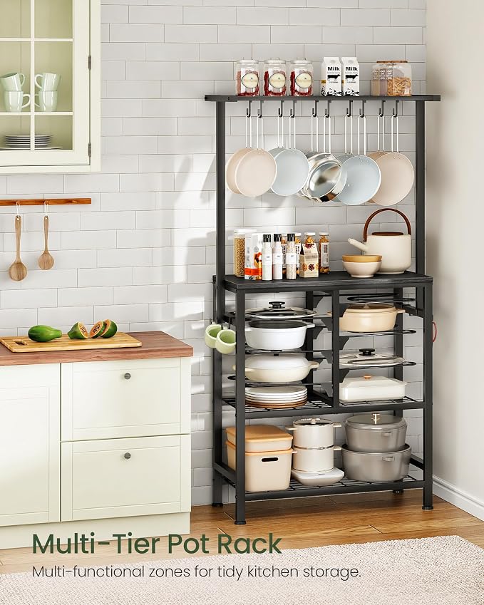 CHOEZON Pots and Pans Organizer Rack, Kitchen Bakers Rack, Multi-Tier Storage Shelf, Kitchen Island Table, Cooking Rack with Pots and Pans Storage, Black TPR60BB