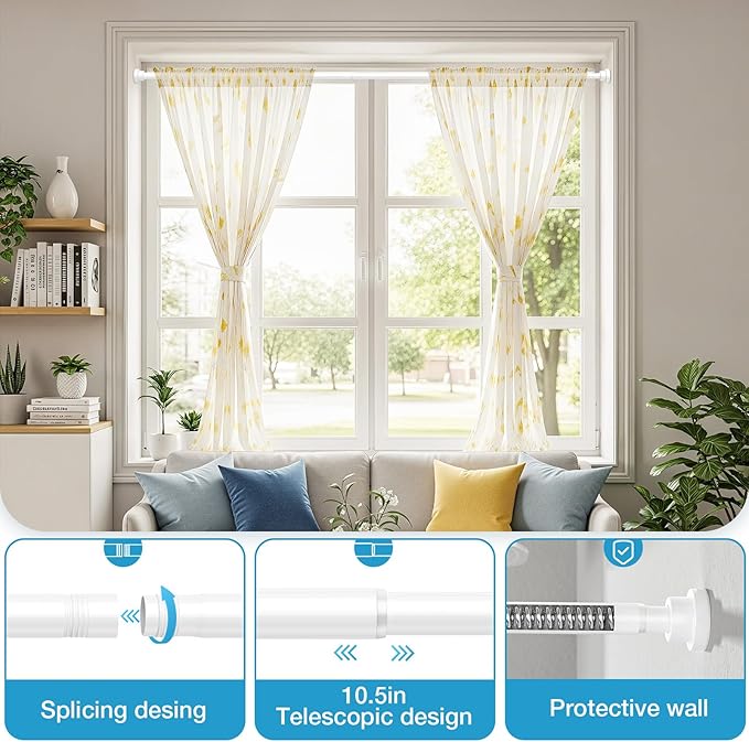 Tension Curtain Rod 31 to 63 Inch Spring Tension Rods for Windows Adjustable Curtain Rod No Drilling Expandable Pressure Curtain Rod Shower Rods for Closets,Bathroom,Kitchen,Doorway