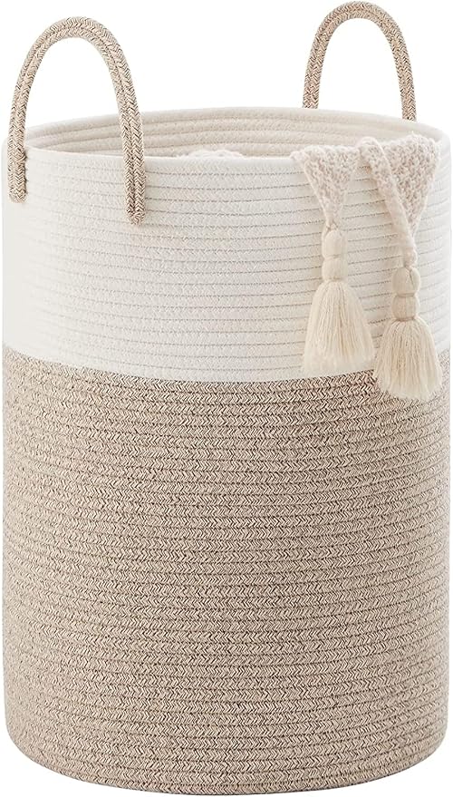 YOUDENOVA Woven Rope Laundry Hamper Basket, 72L Tall Luandry Basket, Baby Nursery Hamper for Blanket Storage in Bedroom-Large-Brown