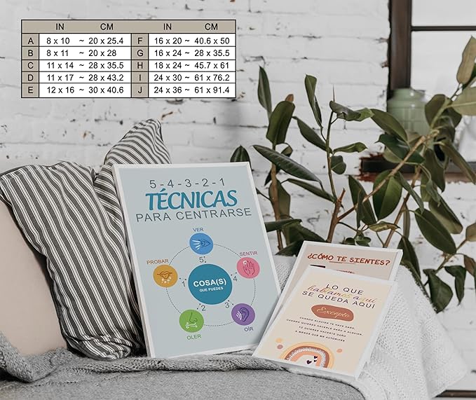 LOLUIS Mental Health Poster, La Salud Mental Spanish Learning Tools Educational Supplies Art Print (Técnicas Para Centrarse, Custom Frame Type)