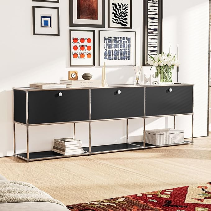 Modern Storage Cabinet Black G Versatile Free-Standing Organizer for Home Office Décor, Green (Black, G-15 D x 90" W x 29" H)