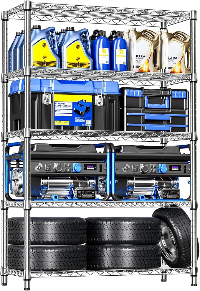18"in Deep Heavy Duty Industrial Metal Garage Shelving for Laundry Storage | 5-Tier 1750 LBS Chrome Storage Racks and Shelving, 17.7" D X 47.2" W X 72.3" H Storage Rack for Garage, Workshop