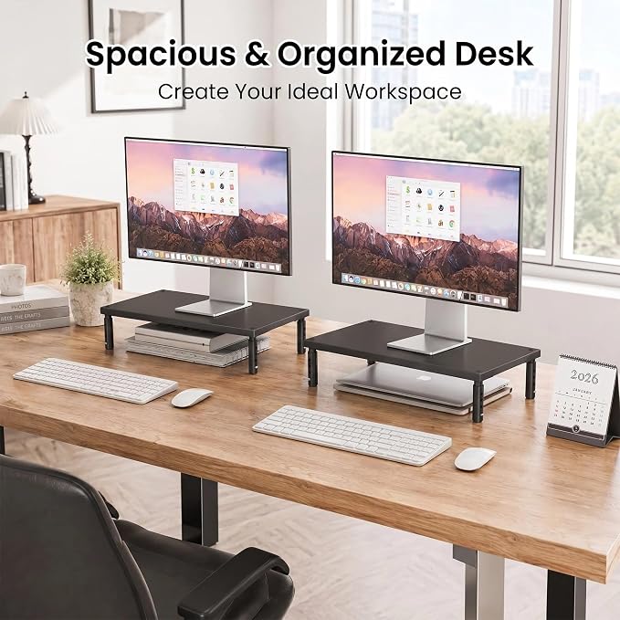 OPNICE Desk Organizers and Accessories, Adjustable Computer Monitor Stand Riser, Laptop Stand for Desk, Office Desk Accessories & Workspace Organizers for Home Office, Black-2P
