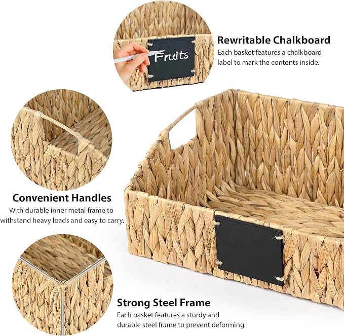 Rattan Storage Basket, Handwoven Wicker Basket for Storage with Built-in Handles, Pantry Baskets for Shelves, Bedroom, Bathroom, Laundry Room or Kitchen(Natural)