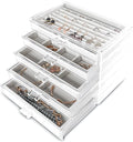 Frebeauty Extra Large Acrylic Jewelry Box for Women 5 Layers Clear Jewelry Organizer Velvet Earring Box with 5 Drawers Rings Display Case Necklaces Holder Tray for Women Girls (White) | Jewelry Storage for Rings Earrings Bracelets,Dustproof,Velvet Lini...