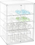 ERTIUANIO Baby Bottle Organizer – 4 Tier Bottle Storage Organizer Baby with Double Magnetic Doors for Nipples, Pump Parts, Food Jars – Clear Nursery Cabinet for Countertop Kitchen