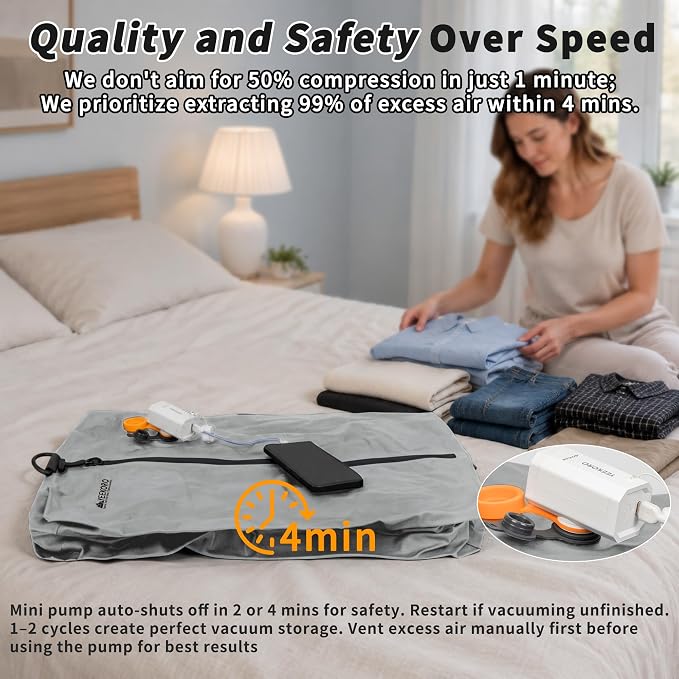 Upgraded Vacuum Bag for Travel, Professional IPX8 Waterproof Reusable Vacuum Compression Bags for Travel Suitcases, Durable Space Saver Bag