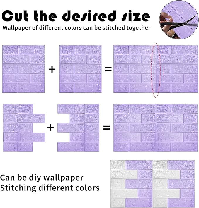3D Wall Panels, 14.5 sq.feet Coverage, Printable Wallpaper Sticker with Self-Adhesive Waterproof Brick PE Foam Wall Panels Peel and Stick for Interior Wall Decor, Home Decoration 10 PCS Purple