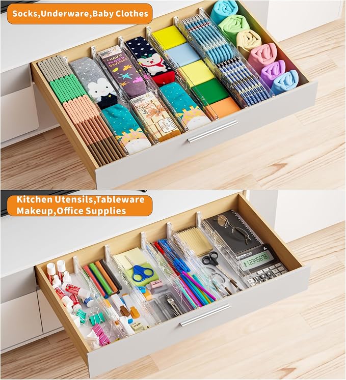 Yieach 4 Pack 3.2 Inch Shallow Acrylic Drawer Dividers for Clothes,Expandable Deep Dresser Dividers From 15 to 21'',Adjustable Drawer Separators for Dresser,Nursery and Baby Clothing,Sock,Underwear