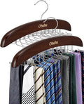 Tie Rack Hanger for Closet: Ohuhu 2 Packs 24 Folding Hooks Tie Hangers for Men Wooden Tie Holder Organizer Space Saving Necktie Storage 360 Degree Rotating Ties Belts Scarves Tank Tops-Walnut
