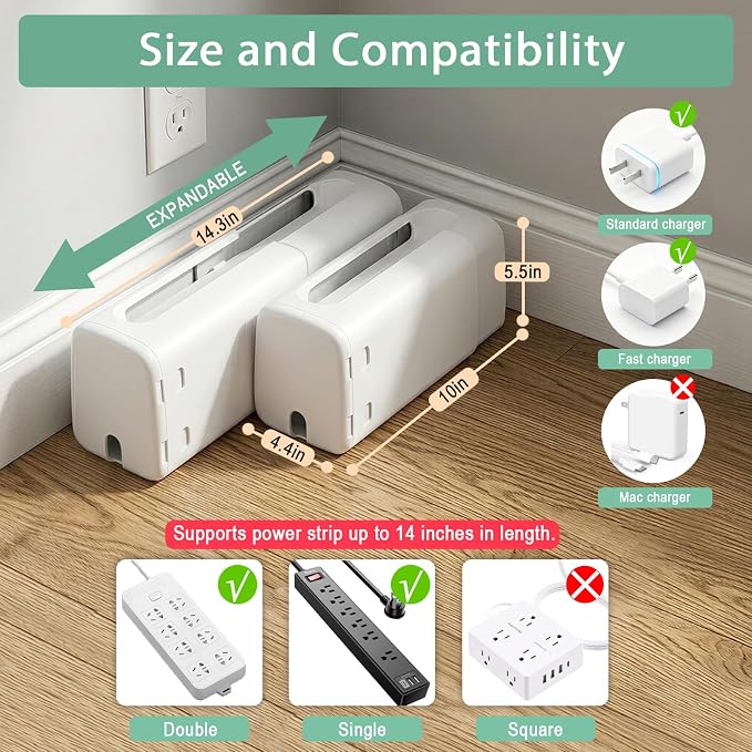 Babylush Baby Proof Power Strip Cover Box, 1 Pack | Adjustable Length,Baby Proof Cords,Baby Proof Surge Protector,Fits Most Power Strip,Lock System,Simple to Use,ABS
