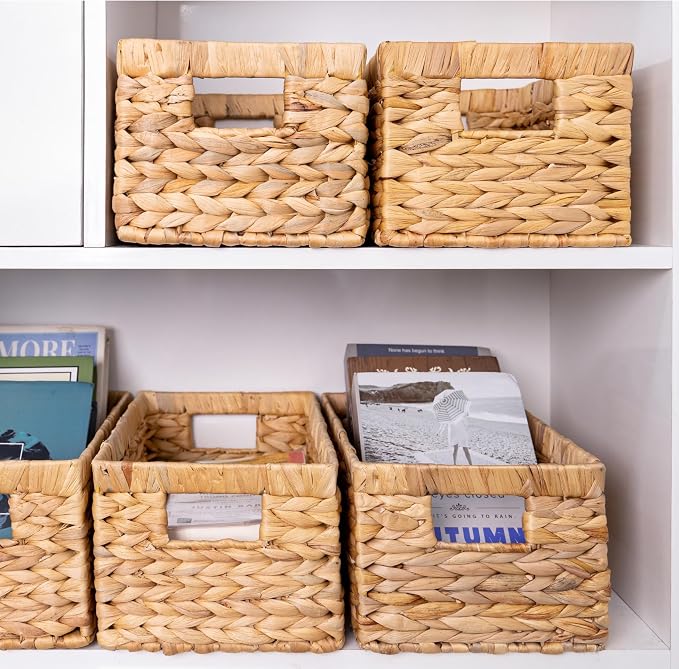 M4DECOR Set of 3 Water Hyacinth Storage Baskets – Wicker Storage Baskets for Shelves, Pantry Baskets for Organizing, Handwoven Wicker Baskets for Storage (3 Packs)