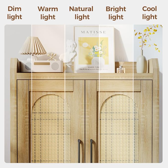 Mericonia Shoe Cabinet Storage for Entryway, Natural Rattan Shoe Storage Cabinet, Wooden Shoe Rack Cabinet, Farmhouse Boho Wood Shoe Organizer Cabinet for Hallway