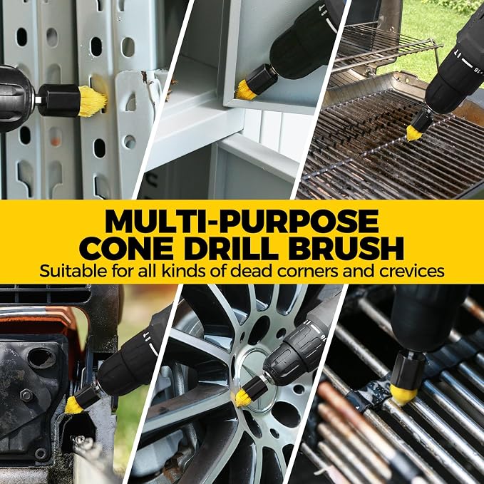 Holikme 6pcs Drill Brush Set for Home Cleaning - Grout and Tight Spaces | 3/4”W Drill Brush Attachment Set, corner brush, detail brush, grout, tile, shower and tub cleaning