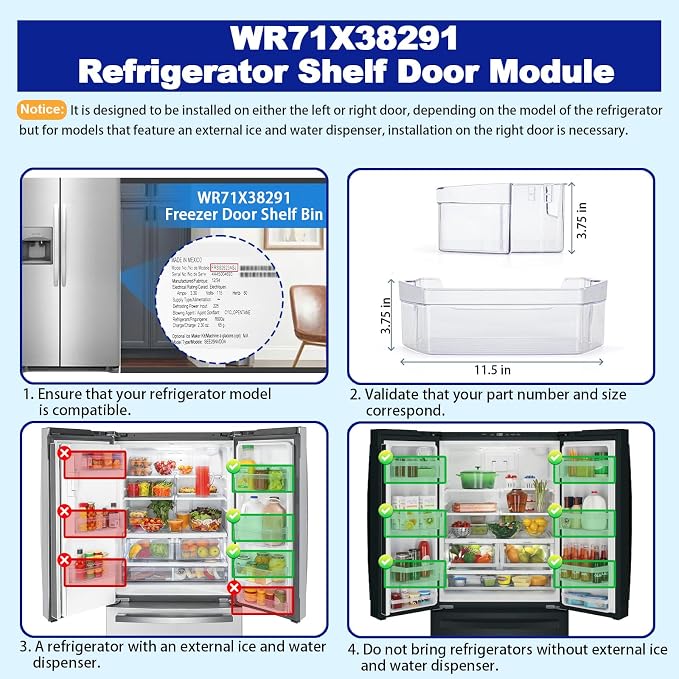 WR71X38291 Refrigerator Door Shelf Bin Compatible with GE GFE24JSKGFSS GYE18JSLKFSS GWE19JSLGFSS, WR71X38291 Refrigerator Shelf Door Module Replace WR71X25043 AP7186348