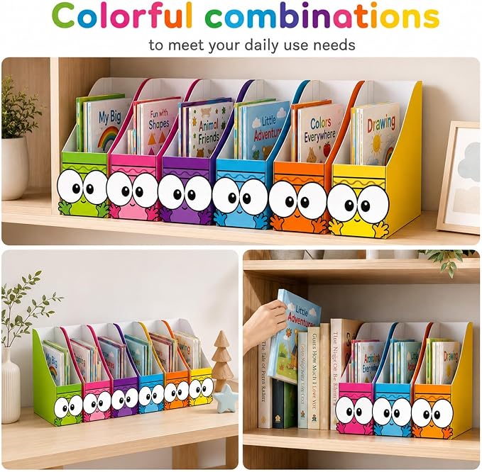 12 Pcs Cardboard Magazine File Holder Set Colored Crayon Foldable Desk Document Holder Organizer Vertical Paperwork Storage Boxes for Back to School Classroom Home Office