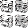 Amazon Basics Stackable Metal Wire Rectangular Storage Baskets for Kitchen, Bathroom or Pantry Organizing, 2 Count, Black (Pack of 4)