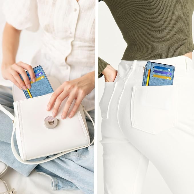 Tipmile Womens Credit Card Holder Wallet, Small Slim RFID Blocking Sleeve | Mini Tiny Cute ID Case, Minimalist Zipper Pocket Wallet, Thin Coin Purse, Mothers Gift