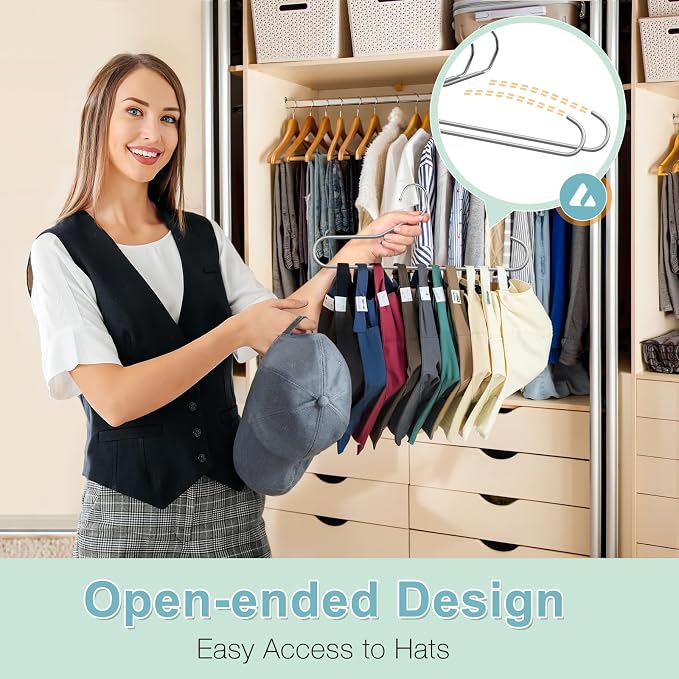 Hat Storage Organizer for Baseball Caps, Non Slip PVC Coating Hat Rack Hangers for Closet Hat Holder Max 10 Hats Closet Organizers and Storage for Cap Purse Belt Tie Bra Grey 2 Pack