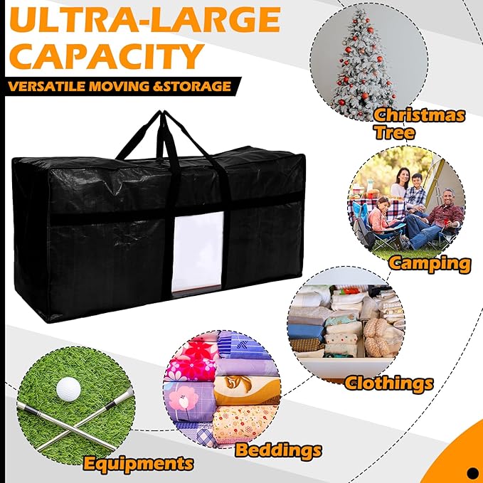 4 Pack 66 Gallon Extra Large Moving Bags with Visible Window XXL Heavy Duty Storage Bag Jumbo Big Tote for College Dorm Clothes Blankets Space Saving Alternative to Moving Boxes(Black)