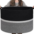 CHICVITA Extra Large Woven Rope Blanket Basket with Handles, Black | Laundry basket for towels, clothes, toys, pillows. For living room, family room, 22x22x14 inches
