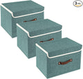 TYEERS Collapsible Storage Boxes, Washable Fabric Storage Bins with Lids, 14.9x9.8x9.8 inches, 3 Pack, Aqua Deep