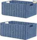 Vagusicc Wicker Storage Basket, Set of 2 Hand-Woven Paper Rope Wicker Basket, Small Storage Baskets for Organizing Toilet Paper, Foldable Large Cube Storage Organizer Bins for Shelves (Blue)