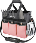 WORKPRO Garden Tool Bag, 10 Pockets and Shoulder Strap, Pink | Heavy Duty Gardening Organizer Tote Bag Standable Garden Home Tool Kits Organizer (Tools are not Included)