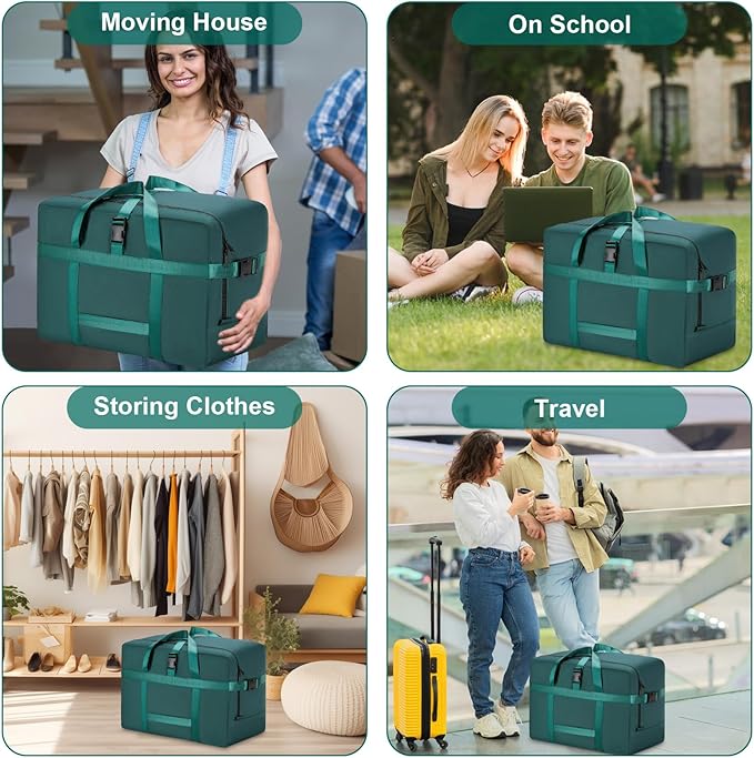 Upgrade Moving Bags Heavy Duty Extra Large, College Packing Bags for Moving Clothes, Moving Supplies & Boxes with Zippers and Handles, Storage Bags Moving Totes Camping Essentials (green, 74L)
