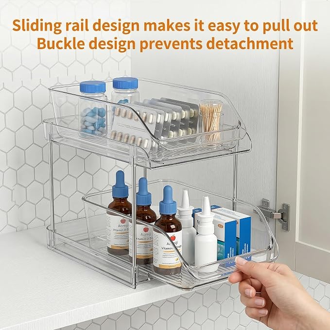 2-Tier Vitamin Storage Organizer, Organizer for Vitamin Bottles And Medicine Bottle, Vitamin Bottle Organizer for Countertop, Bathroom Cabinet Storage Items Are Clearly Visible (2)