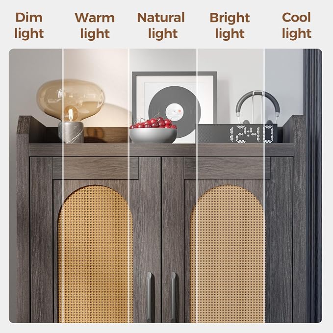 Mericonia Shoe Cabinet Storage for Entryway, Natural Rattan Shoes Cupboard, Wooden Shoe Rack with Doors and Shelves, Farmhouse Boho Wood Shoe Organizer Cabinet for Hallway Black