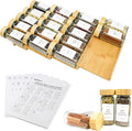 Spice Drawer Organizer with 20 Bamboo-lidded Spice Jars,216 Labels,25 Non-slip Rubber, Bamboo 4 Tier Seasoning Rack Tray Insert for Kitchen Drawers,Cabinets,Countertop,9" Wide x 15.8" Deep