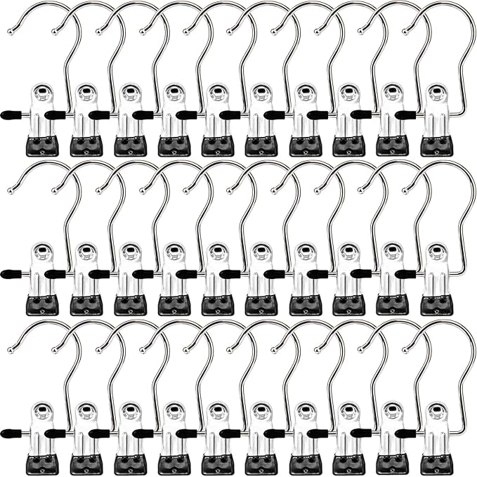Laundry Hooks Hanging Clips Clothes Pins Closet Hanger Organizer Clamps Socks Towel Clips Heavy Duty Clothespins Bulk Hanger Clips for Closet Travel Pants Socks Handbags, 30 Pack